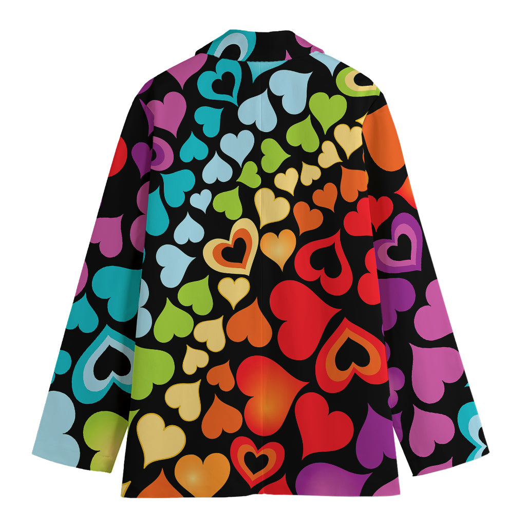 Colorful Heart Wave Pattern Print Women's Cotton Blazer