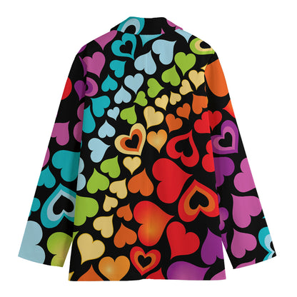 Colorful Heart Wave Pattern Print Women's Cotton Blazer