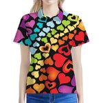 Colorful Heart Wave Pattern Print Women's Polo Shirt