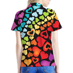 Colorful Heart Wave Pattern Print Women's Polo Shirt