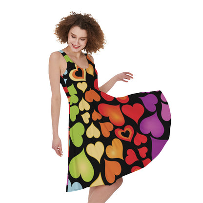 Colorful Heart Wave Pattern Print Women's Sleeveless Dress