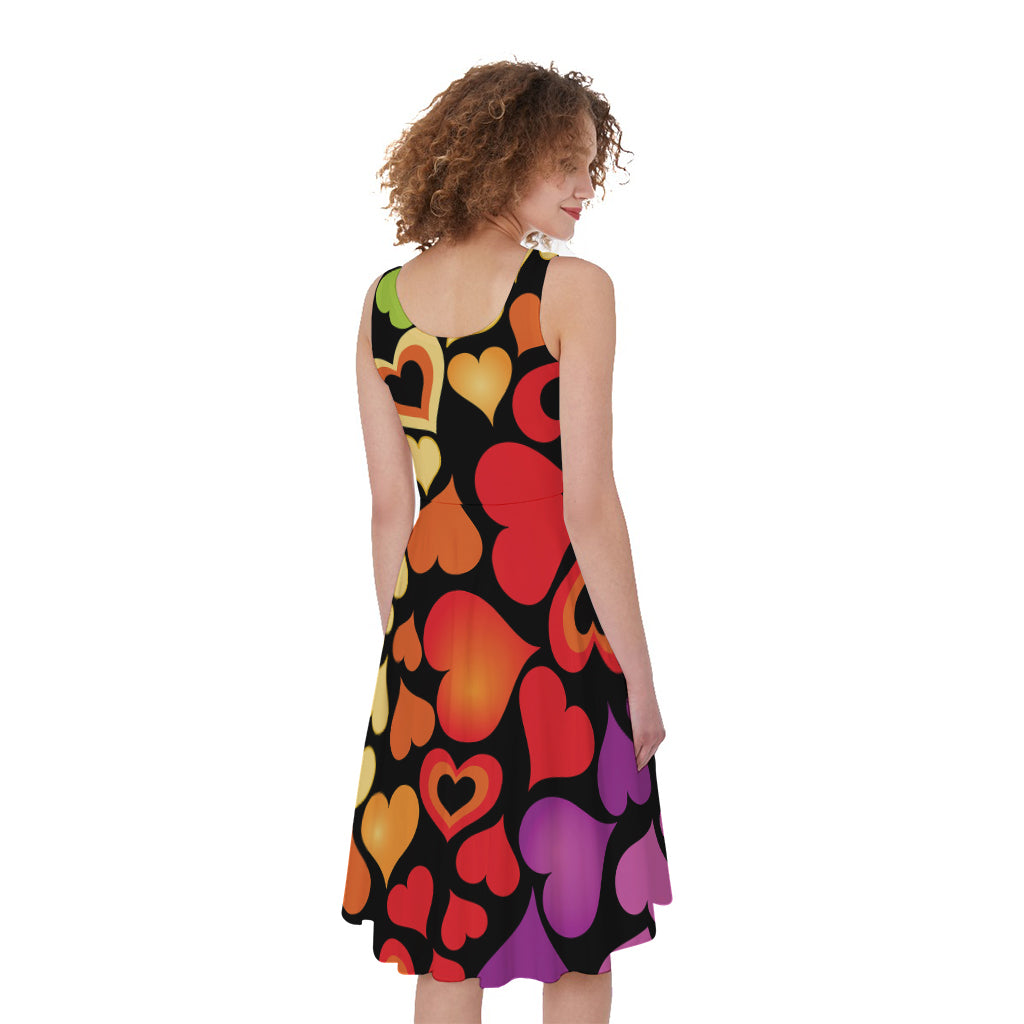 Colorful Heart Wave Pattern Print Women's Sleeveless Dress