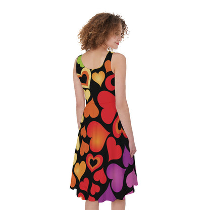 Colorful Heart Wave Pattern Print Women's Sleeveless Dress
