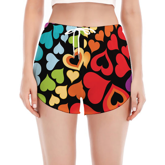 Colorful Heart Wave Pattern Print Women's Split Running Shorts