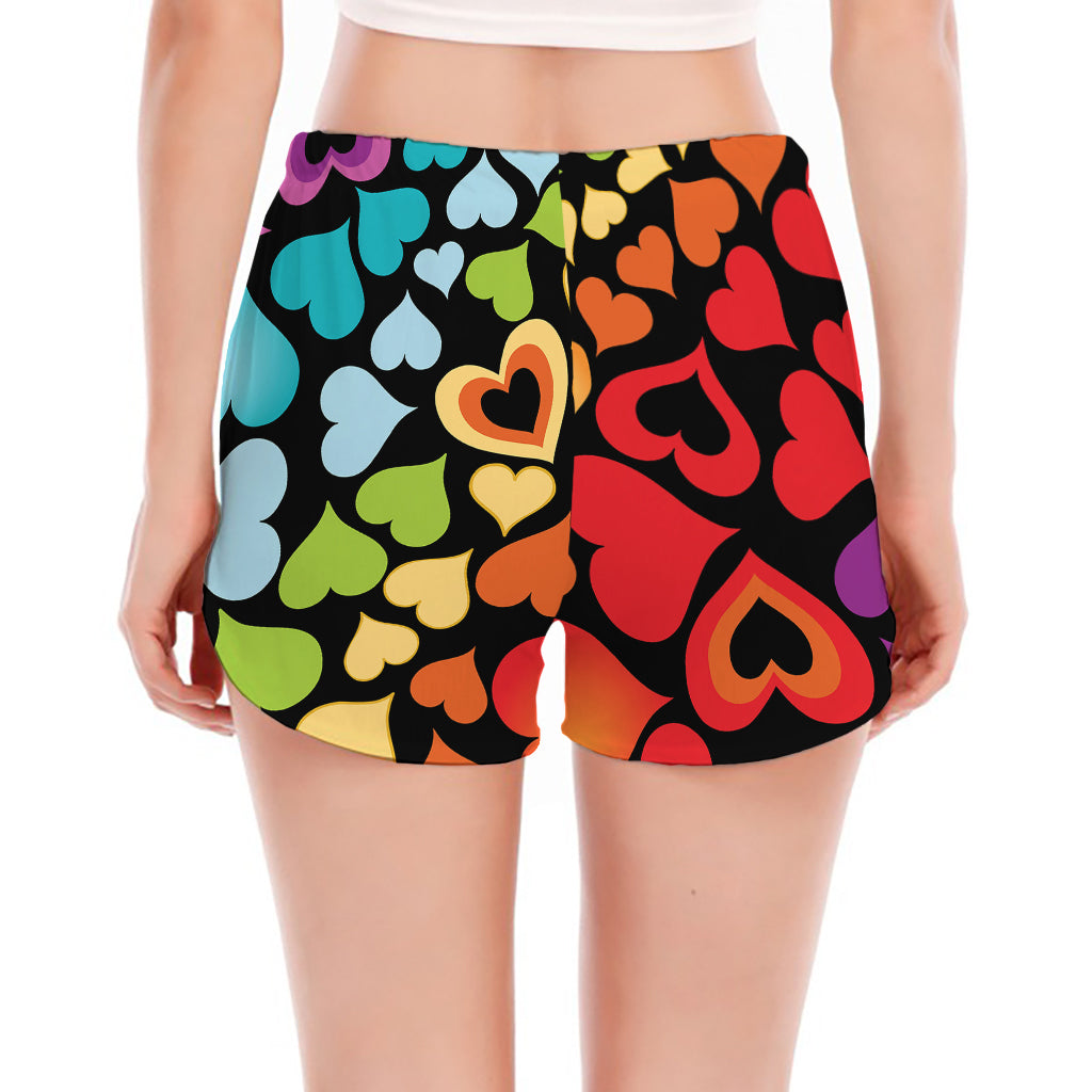 Colorful Heart Wave Pattern Print Women's Split Running Shorts