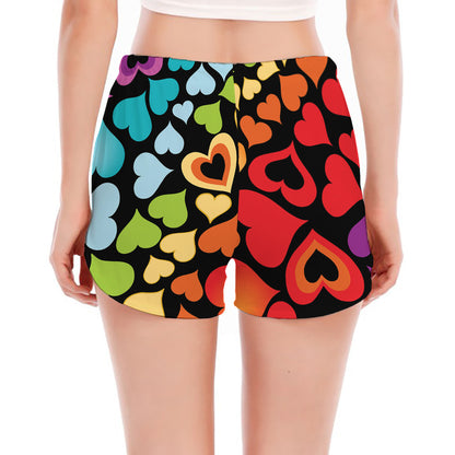 Colorful Heart Wave Pattern Print Women's Split Running Shorts
