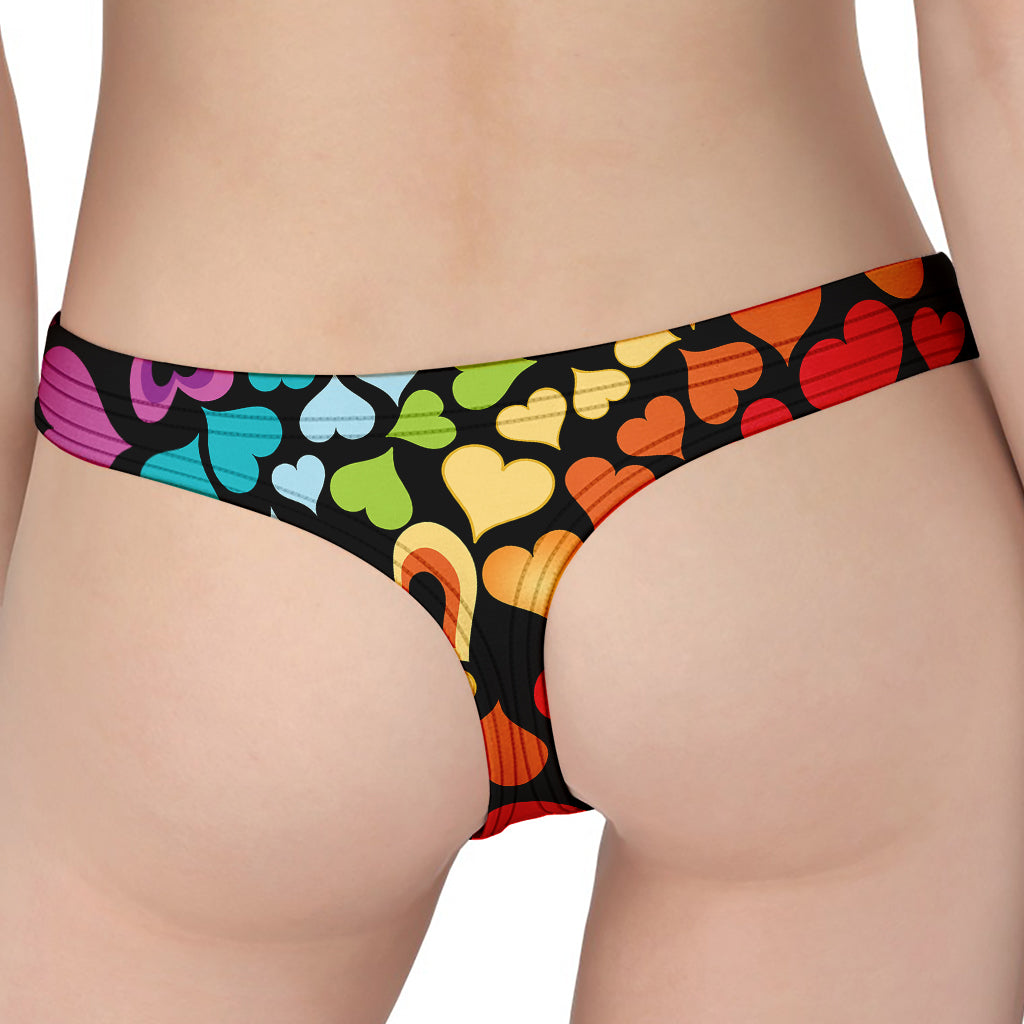 Colorful Heart Wave Pattern Print Women's Thong