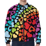 Colorful Heart Wave Pattern Print Zip Sleeve Bomber Jacket