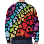 Colorful Heart Wave Pattern Print Zip Sleeve Bomber Jacket