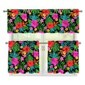 Colorful Hibiscus Flowers Pattern Print 3 Piece Kitchen Curtains
