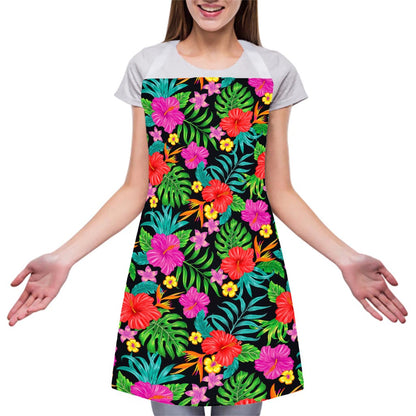 Colorful Hibiscus Flowers Pattern Print Adjustable Apron