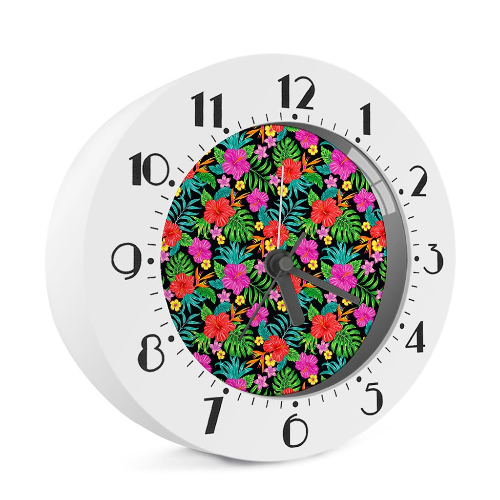 Colorful Hibiscus Flowers Pattern Print Alarm Clock