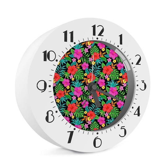 Colorful Hibiscus Flowers Pattern Print Alarm Clock