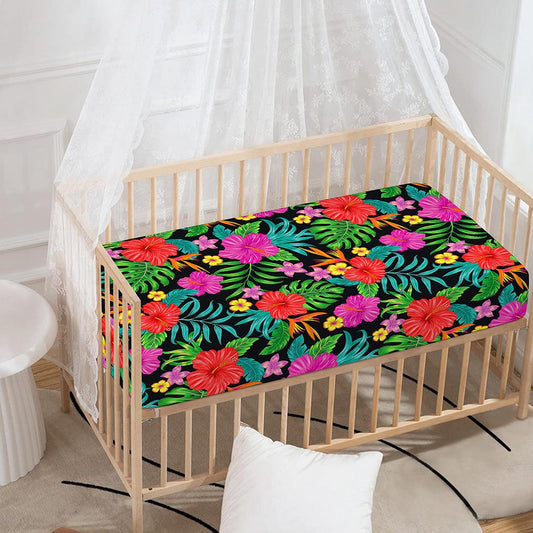 Colorful Hibiscus Flowers Pattern Print Baby Crib Sheet