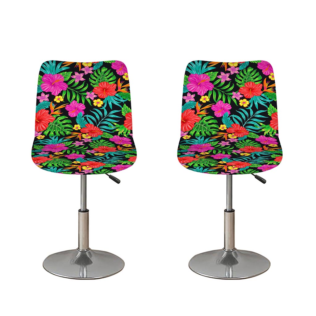 Colorful Hibiscus Flowers Pattern Print Bar Stool Covers