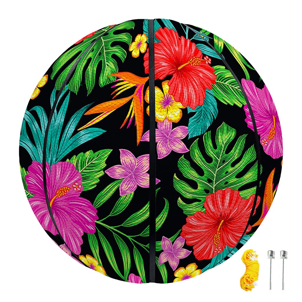 Colorful Hibiscus Flowers Pattern Print Basketball