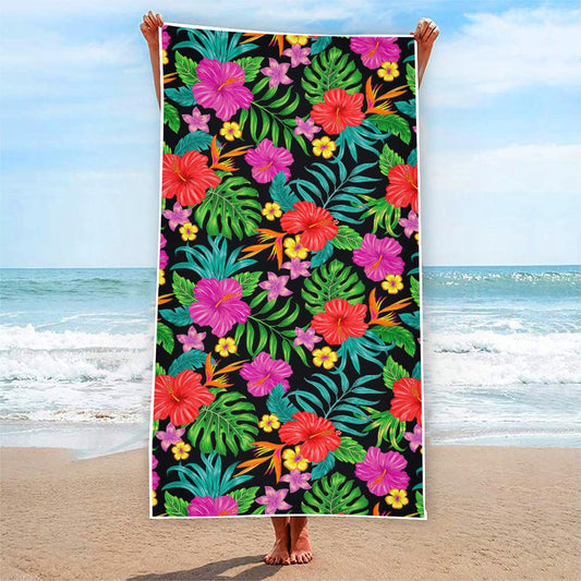 Colorful Hibiscus Flowers Pattern Print Beach Towel