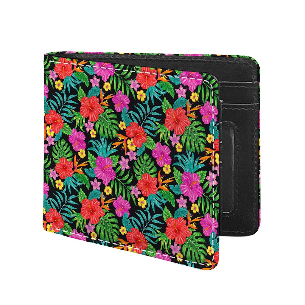 Colorful Hibiscus Flowers Pattern Print Bifold Wallet
