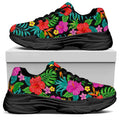 Colorful Hibiscus Flowers Pattern Print Black Chunky Shoes
