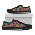Colorful Hibiscus Flowers Pattern Print Black Low Top Sneakers