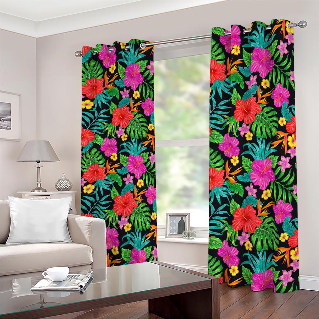 Colorful Hibiscus Flowers Pattern Print Blackout Grommet Curtains