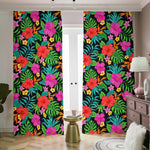 Colorful Hibiscus Flowers Pattern Print Blackout Pencil Pleat Curtains