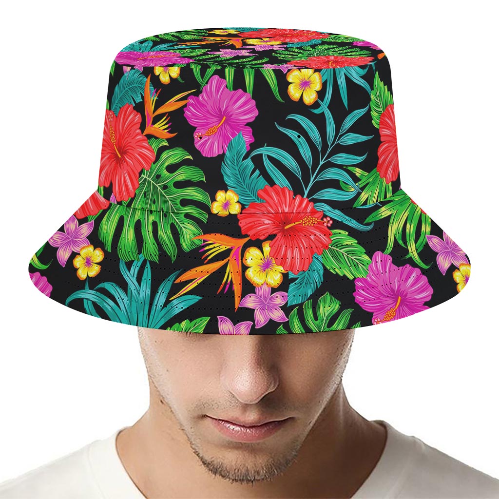 Colorful Hibiscus Flowers Pattern Print Bucket Hat