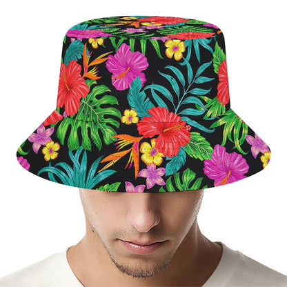 Colorful Hibiscus Flowers Pattern Print Bucket Hat
