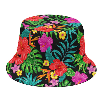 Colorful Hibiscus Flowers Pattern Print Bucket Hat