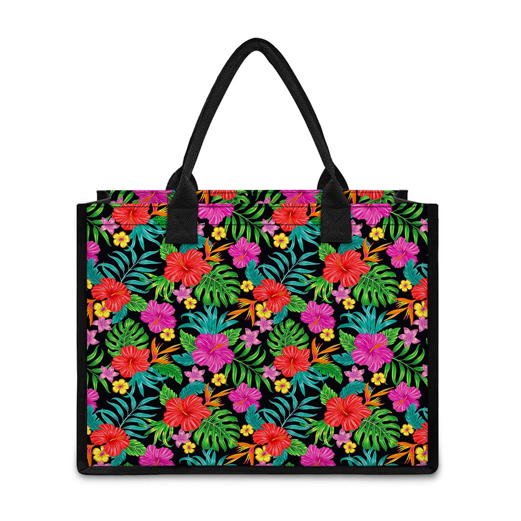 Colorful Hibiscus Flowers Pattern Print Canvas Tote Bag