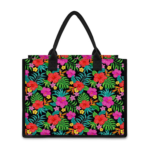 Colorful Hibiscus Flowers Pattern Print Canvas Tote Bag
