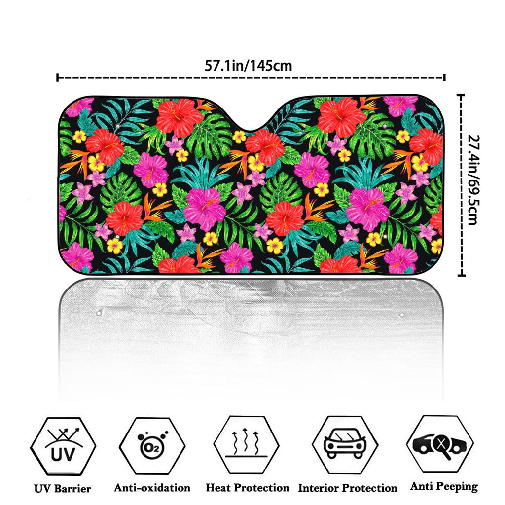 Colorful Hibiscus Flowers Pattern Print Car Windshield Sun Shade