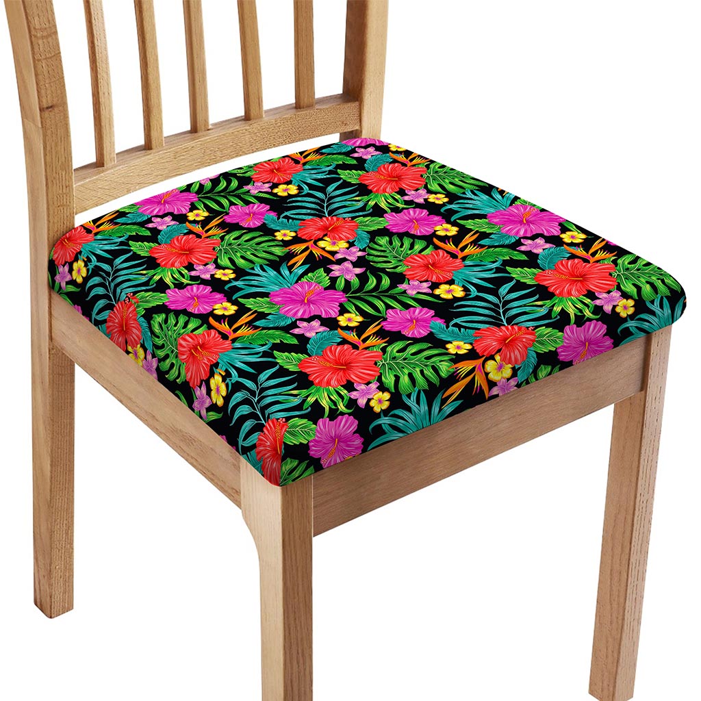 Colorful Hibiscus Flowers Pattern Print Chair Cushion Cover