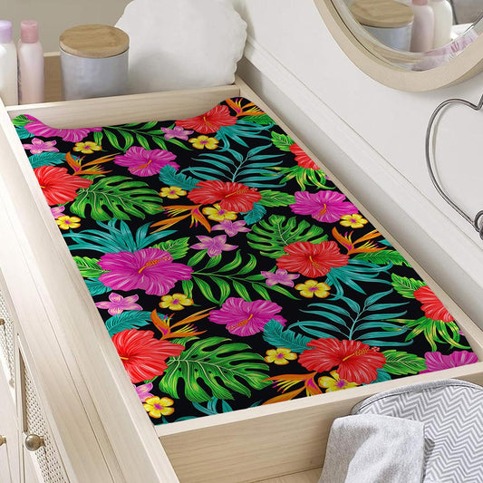 Colorful Hibiscus Flowers Pattern Print Changing Pad Cover
