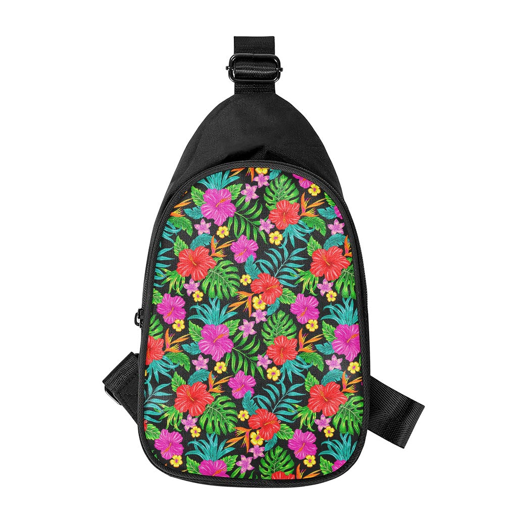 Colorful Hibiscus Flowers Pattern Print Chest Bag