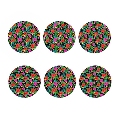Colorful Hibiscus Flowers Pattern Print Coaster Set