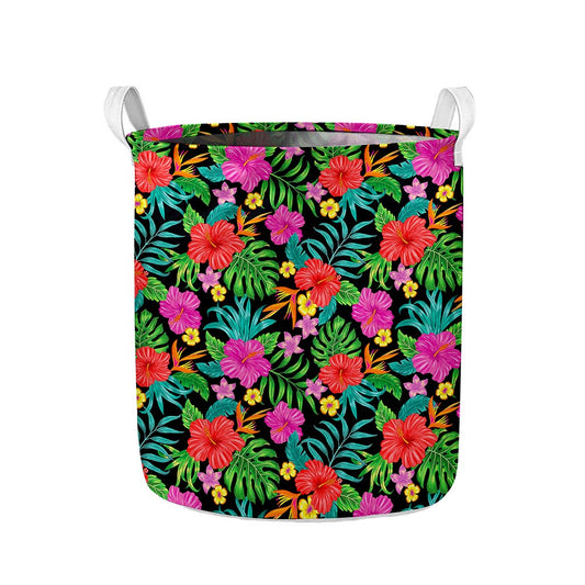 Colorful Hibiscus Flowers Pattern Print Collapsible Laundry Basket