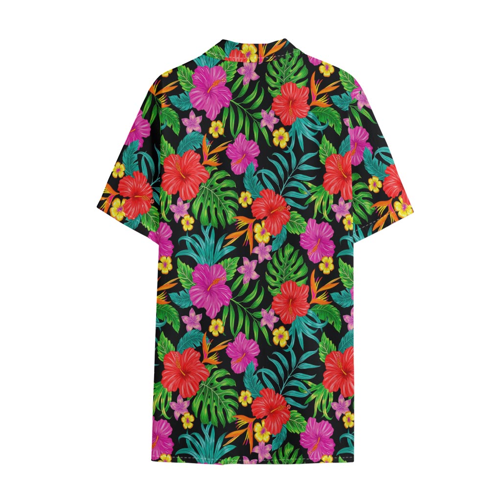 Colorful Hibiscus Flowers Pattern Print Cotton Hawaiian Shirt