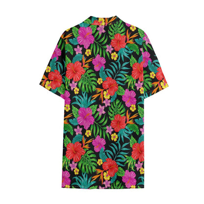 Colorful Hibiscus Flowers Pattern Print Cotton Hawaiian Shirt