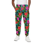 Colorful Hibiscus Flowers Pattern Print Cotton Pants
