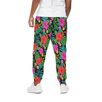 Colorful Hibiscus Flowers Pattern Print Cotton Pants