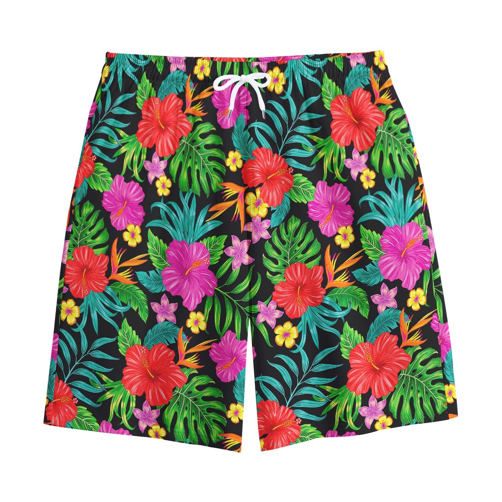 Colorful Hibiscus Flowers Pattern Print Cotton Shorts