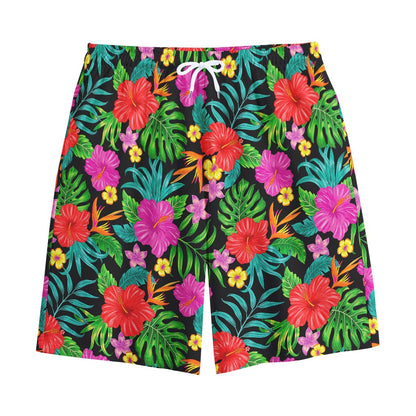 Colorful Hibiscus Flowers Pattern Print Cotton Shorts