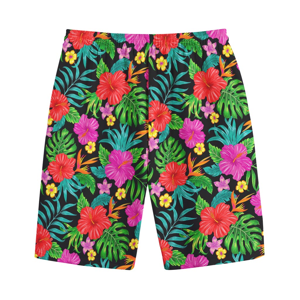 Colorful Hibiscus Flowers Pattern Print Cotton Shorts