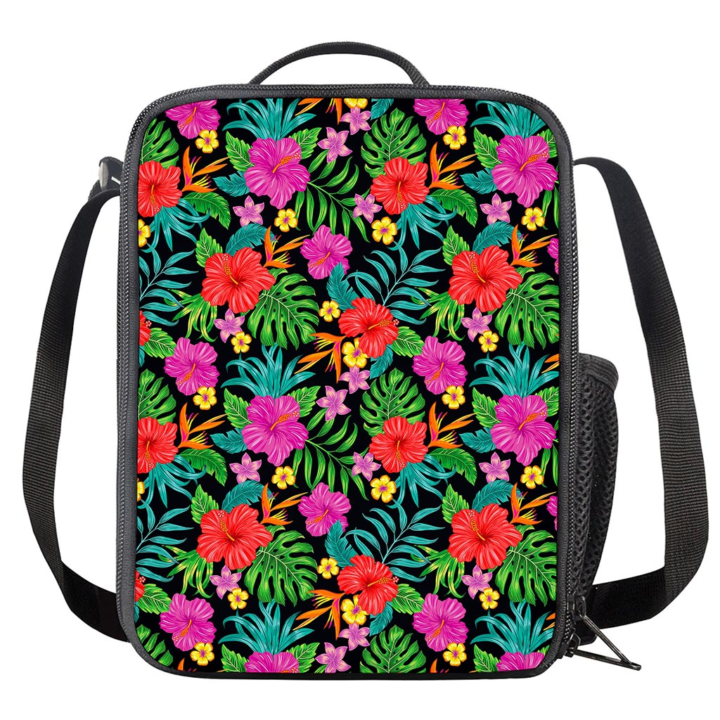 Colorful Hibiscus Flowers Pattern Print Crossbody Lunch Bag