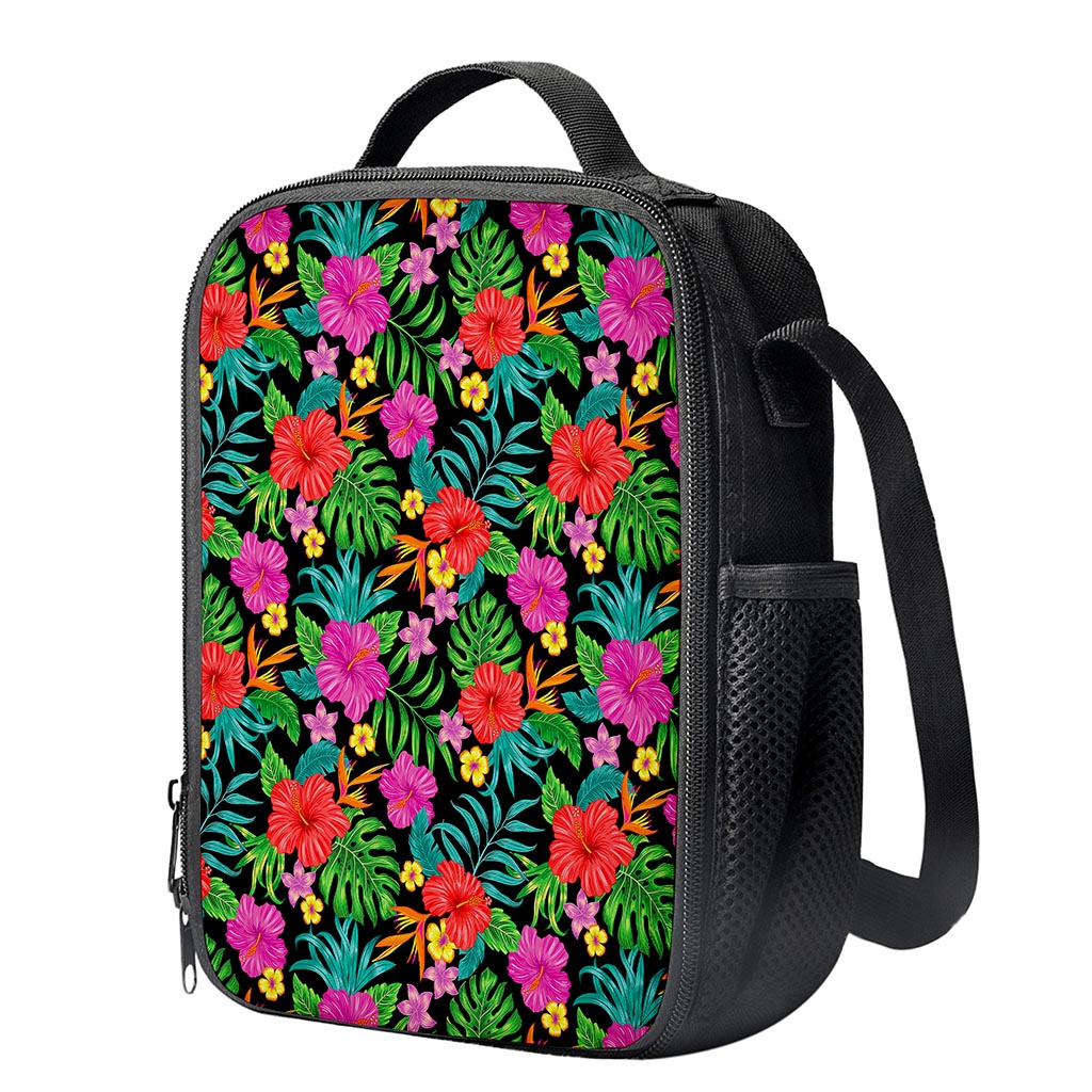Colorful Hibiscus Flowers Pattern Print Crossbody Lunch Bag