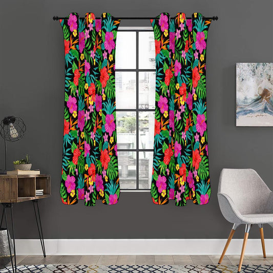 Colorful Hibiscus Flowers Pattern Print Curtain