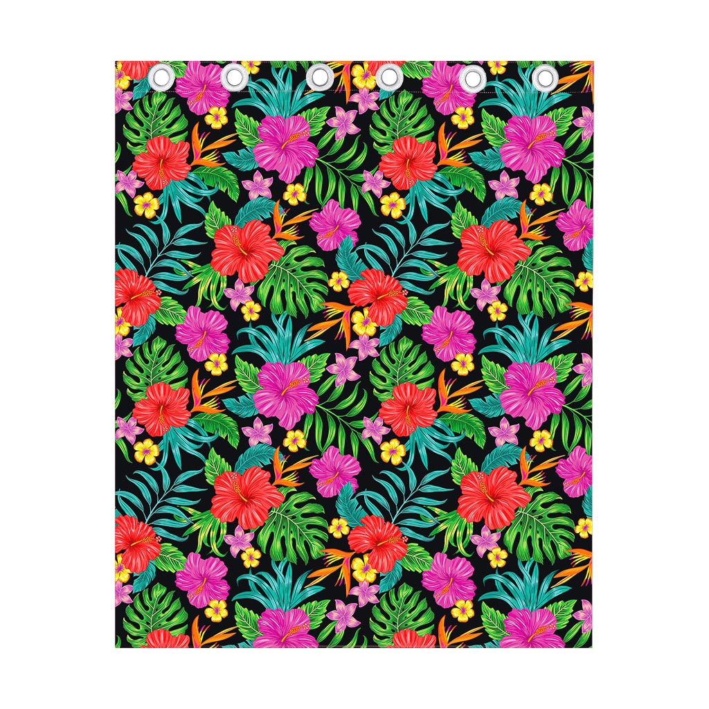 Colorful Hibiscus Flowers Pattern Print Curtain