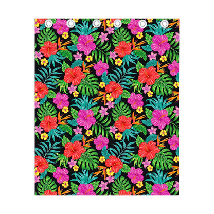 Colorful Hibiscus Flowers Pattern Print Curtain