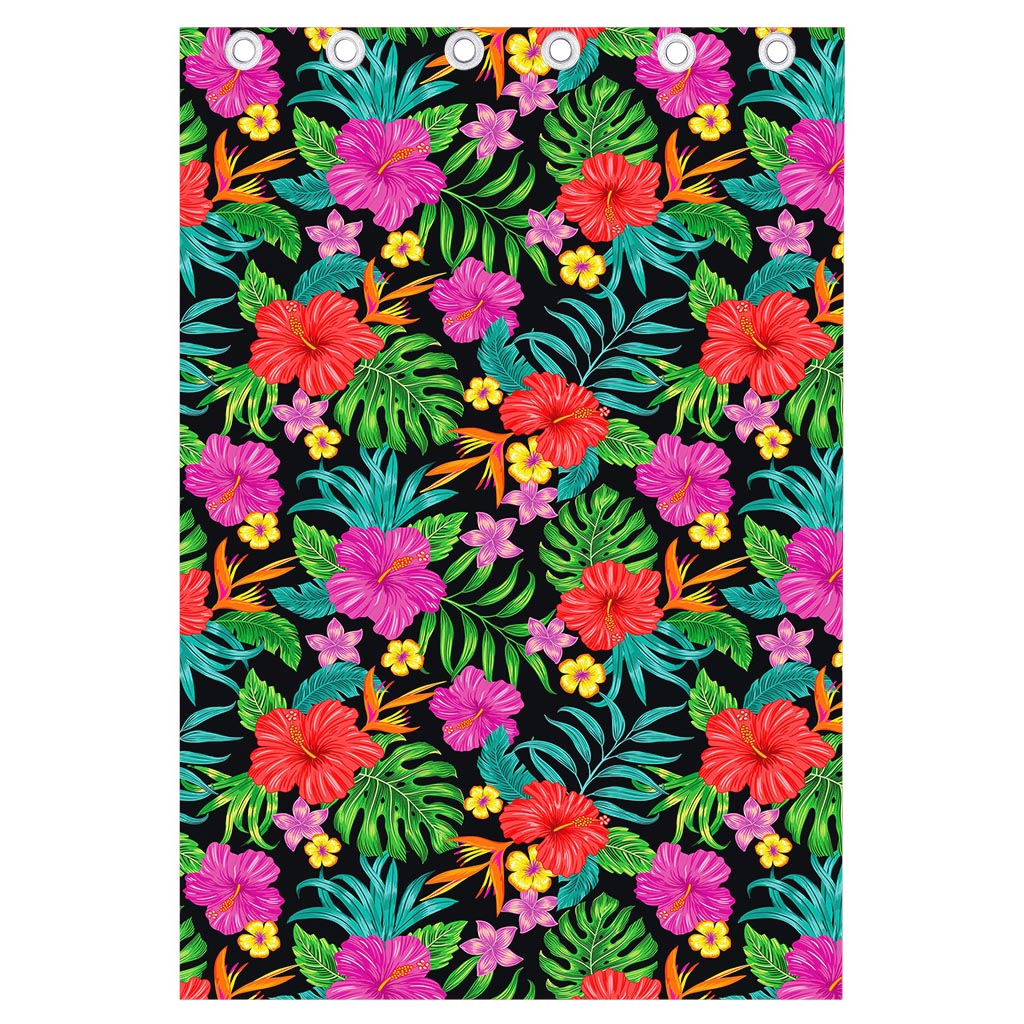 Colorful Hibiscus Flowers Pattern Print Curtain